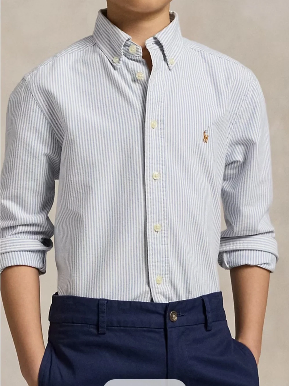 Polo by Ralph Lauren Light Blue and White Striped Button-Down Shirt